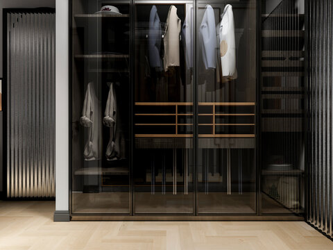 3D rendering, wardrobe and dresser design in the cloakroom
