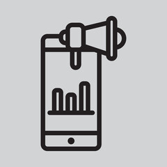 Digital marketing smartphone icon in line style, use for website mobile app presentation