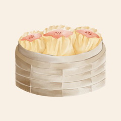 dim sum asian food watercolor illustration