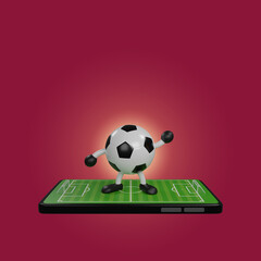 Football cartoon and soccer field model on mobile application isolated. World cup 2022