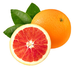 Fresh Grapefruit with leaf isolated on white background, Fresh Yellow pomelo on White Background PNG file.