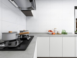 3D rendering, bright kitchen design