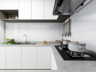 3D rendering, bright kitchen design