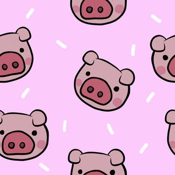 Piggy seamless cartoon vector illustration pink background