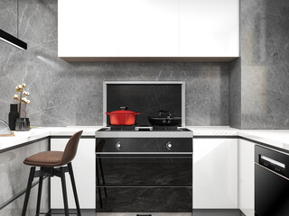 3D rendering, bright kitchen design