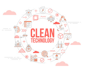 clean technology concept with icon set template banner and circle round shape