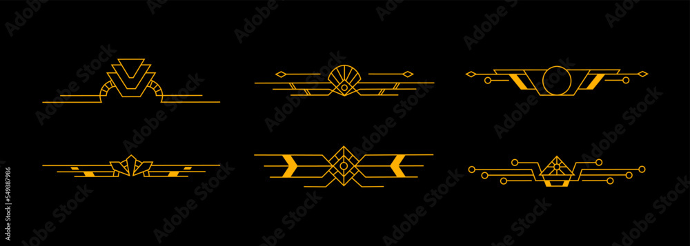 Aufkleber art deco ornament set in vector illustration. golden line art in retro classy and luxury for copy sp