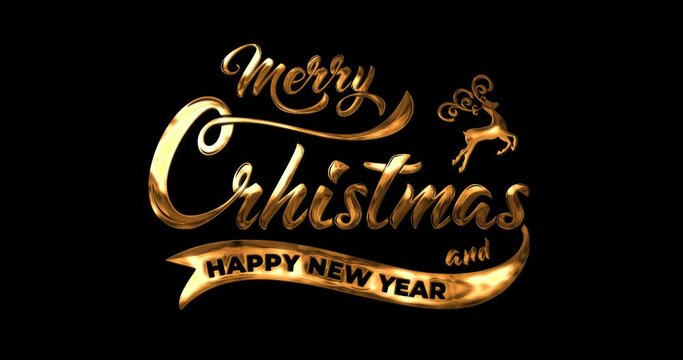 Merry Christmas And Happy New Year. Animation of handwritten dynamic letters with golden ink drop. Suitable for your vlog video, celebrations, festivals, and wishes,  and so that everyone enjoys it.