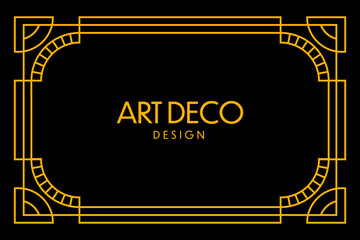 Art deco frame in golden color for classy and luxury template design style. premium poster in vintage line art for poster, banner and flyer. Classy outline stroke for background