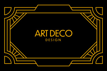 Art deco frame in golden color for classy and luxury template design style. premium poster in vintage line art for poster, banner and flyer. Classy outline stroke for background