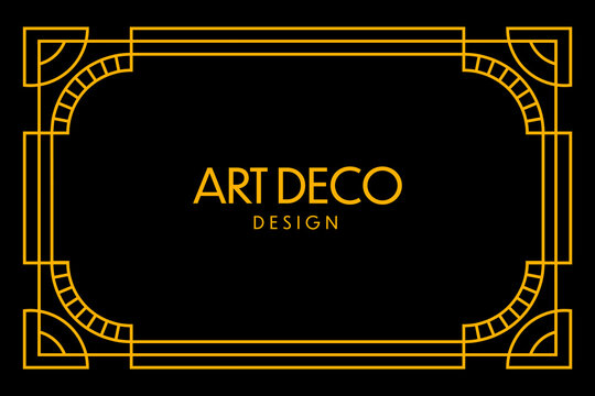 Art deco frame in golden color for classy and luxury template design style. premium poster in vintage line art for poster, banner and flyer. Classy outline stroke for background