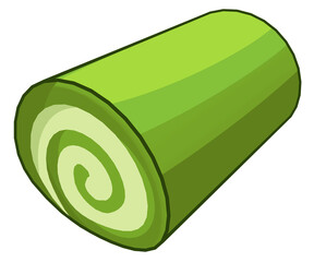 3d rendering of green pandan roll cake isolated on white background.