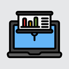Statistics laptop icon in filled line style, use for website mobile app presentation