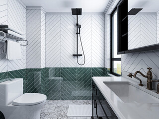 3D rendering, clean and tidy bathroom design