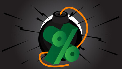 Percentage Sign with black Bomb. Cartoon Vector Illutration.