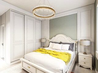 3D rendering, clean and tidy Nordic style bedroom design