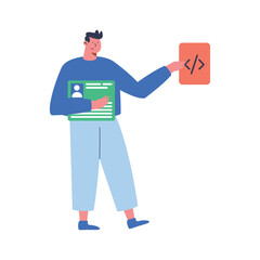 man lifting programming code