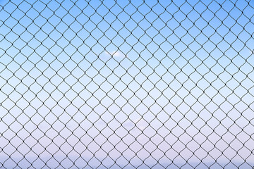 Mesh string texture with seamless patterns on bright blue sky background