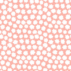 Simple hand-drawn chamomile ditsy seamless pattern vector illustration. White flowers silhouettes on peach color background. Funny cartoon simple floral surface design