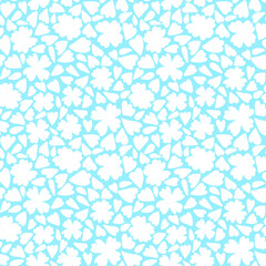 Chaotic white flowers with petals on light blue seamless pattern vector. Hand-drawn easy flowers summer mood surface design for kids. Fresh spring air endless texture vector