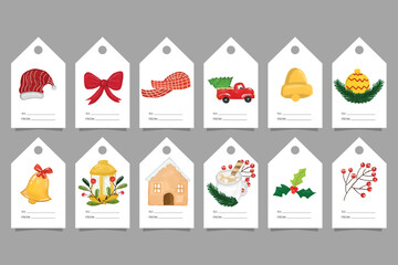 Vector design Christmas greetings elements on white background.Set of popular christmas tag templates card.