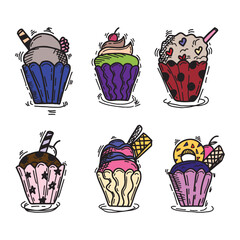 set of delicious cupcakes muffin. Little delicious cupcakes vector. Cupcake, fairy cake. 3d realistic vector icon set