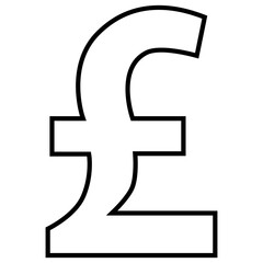 Fototapeta premium Great britain pound GBP currency sign outline front view isolated on white background. Currency by Central Bank of United Kingdom. Clipart.