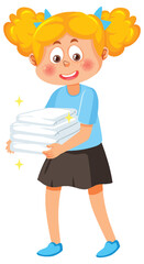 A girl holding folded fabrics