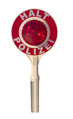 The stop sign for regulate traffic of german police isolated on white background © milkovasa