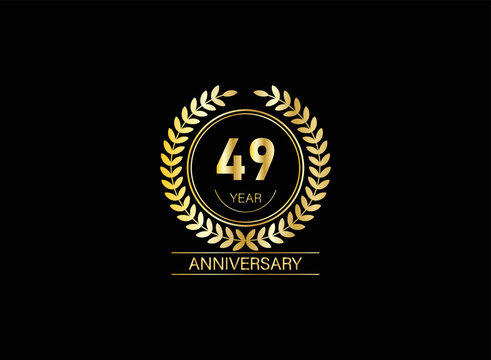 49 year anniversary celebration. Anniversary logo with ring and elegance golden color isolated on black background, vector design for celebration.