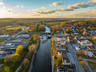 November 20, 2022 Afternoon fall, autumn aerial drone photo of the Hamlet of Lyons New York, USA.	