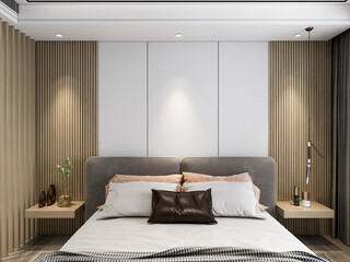 3D rendering, clean and tidy Nordic style bedroom design