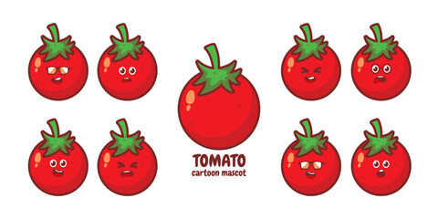 Cute funny tomato character. Vector hand drawn cartoon kawaii character illustration icon. Isolated on white background. Tomato cartoon character concept