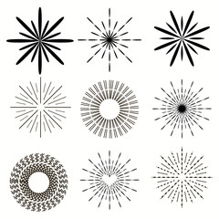Set of black sun burst vector illustration. Circle form. Abstract background. Star rays.