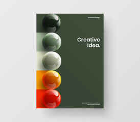 Fresh 3D spheres journal cover concept. Modern annual report A4 vector design layout.