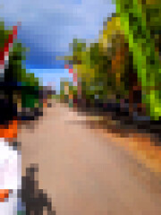 Abstract pixel background with the main composition of blue, green, light brown, and a little white.
