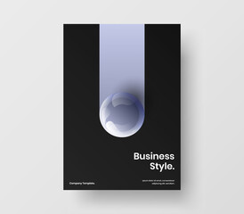 Bright company brochure A4 design vector concept. Fresh 3D spheres book cover illustration.