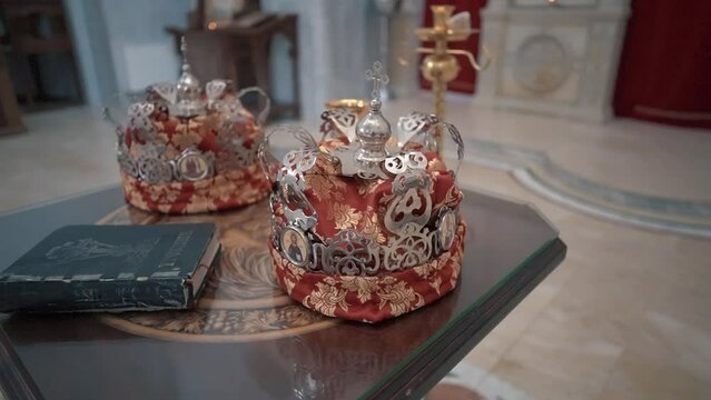 Wedding crowns and Bible Orthodox Church in Serbia