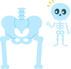 骨盤と股関節の図と骸骨のキャラクター