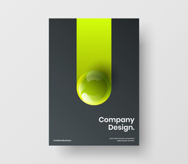 Geometric catalog cover A4 vector design layout. Abstract realistic balls poster concept.