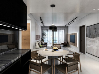 3D rendering, Nordic wooden style restaurant design