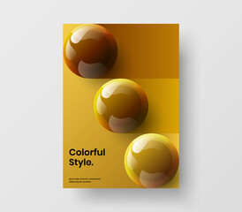 Simple 3D balls postcard concept. Minimalistic leaflet A4 vector design template.