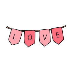 Party triangle flags for love, Valentine element
