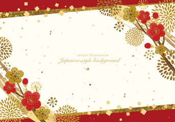 梅の花とゴールドの花の背景