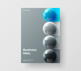 Fresh journal cover design vector illustration. Unique realistic spheres presentation template.