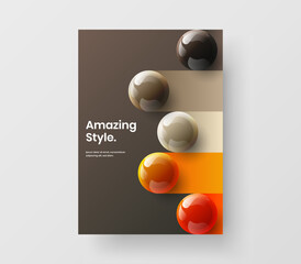 Geometric 3D spheres postcard concept. Modern company brochure A4 design vector template.