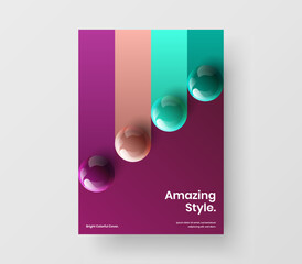 Bright realistic balls book cover layout. Multicolored leaflet vector design concept.
