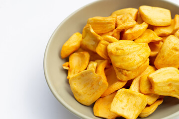 Jackfruit chips on white background
