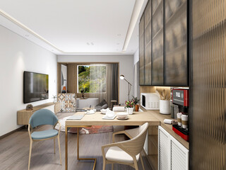 3D rendering, Nordic wooden style restaurant design