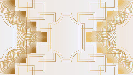 Art deco background with golden line and geometric shape on white background. Design element for wedding template, greeting card, retro card, art deco line frame border. Vector illustration